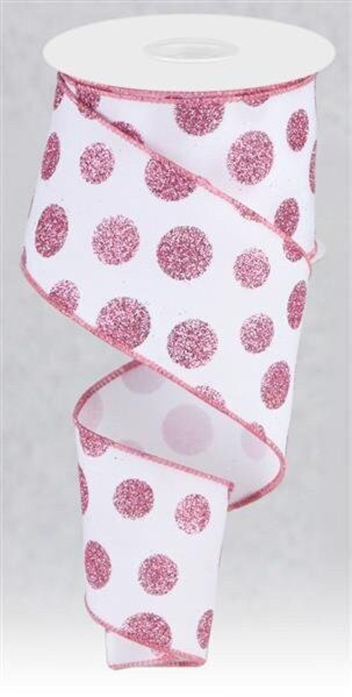 Pink Glitter Polka Dots Baby Girl Ribbon Pink Wired Ribbon Linen Pink ...