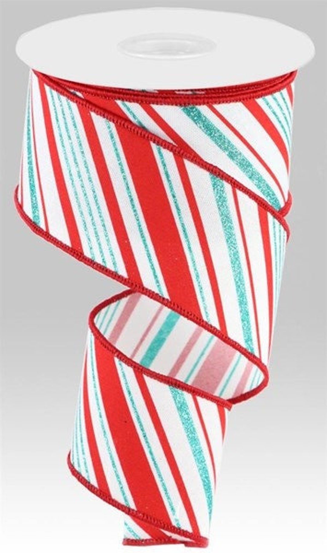 Candy Stripe Ribbon Red White Glitter Blue Ribbon Peppermint Stripe ...