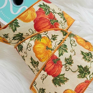Pumpkin ribbon Pumpkin Vine Wired Ribbon Thanksgiving Ribbon Fall Pumpkin 2.5 Inch Ribbon Pumpkin Ribbon Satin