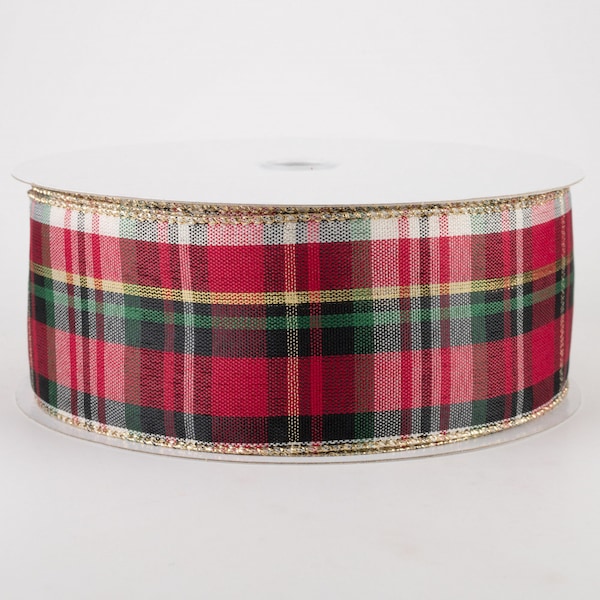 Christmas Check Plaid Ribbon Christmas Green Red Wired Wreath ribbon 2.5 Inch wired