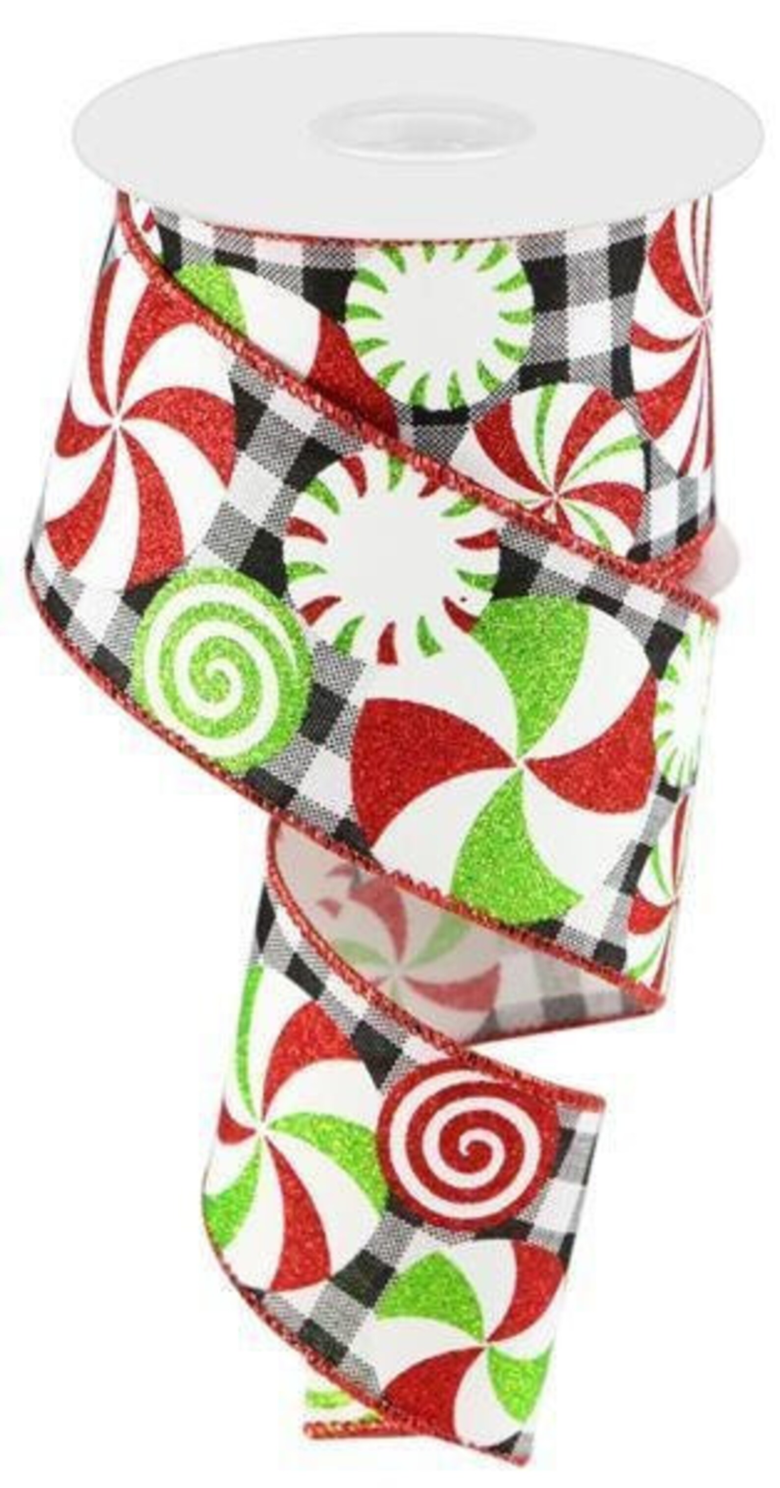Pepper Ribbons Peppermint Ribbon Black Gingham Peepermint Ribbon 2.5 Inch Wired Ribbon ...