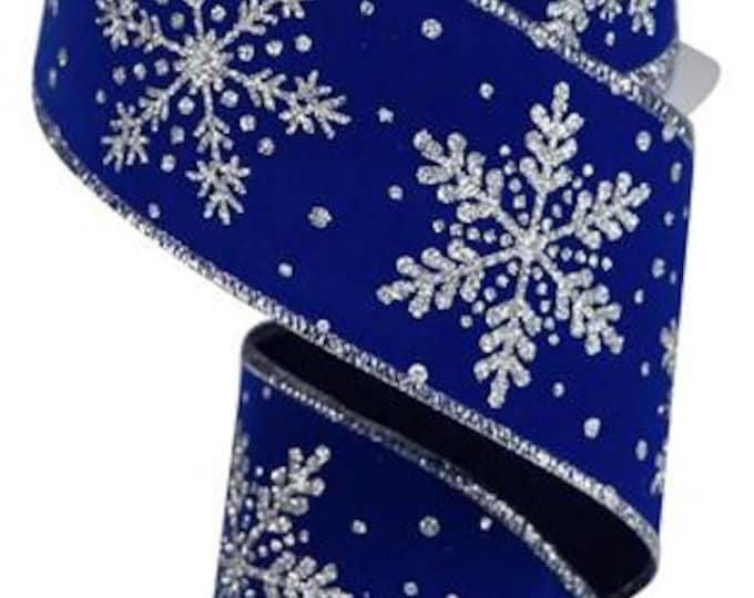 Blue Silver Snowflake Ribbon Blue Velvet Silver Snowflake Ribbon 2.5 ...