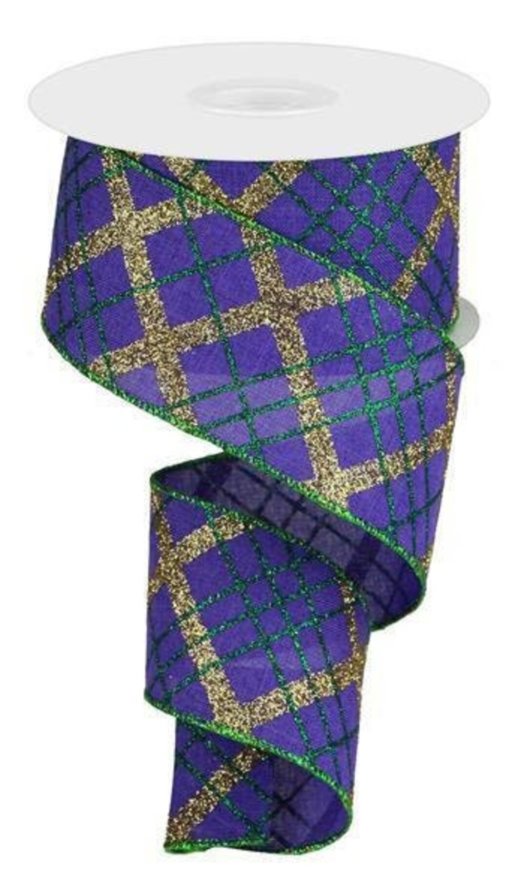 Mardi Gras Ribbon Plaid Ribbon Green Purple Gold Ribbon Mardi Etsy