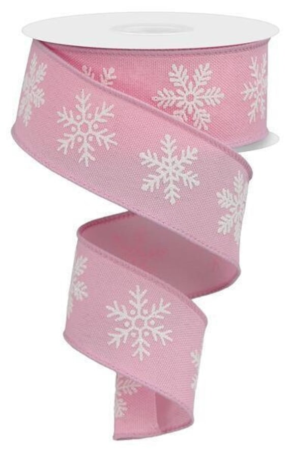 Pink Snowflake Ribbon Pink White Snowflake Ribbon 1.5 Inch Wired Ribbon