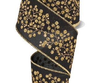 Black Gold Berry Black Gold Snow Berry 2.5 Inch Wired Ribbon