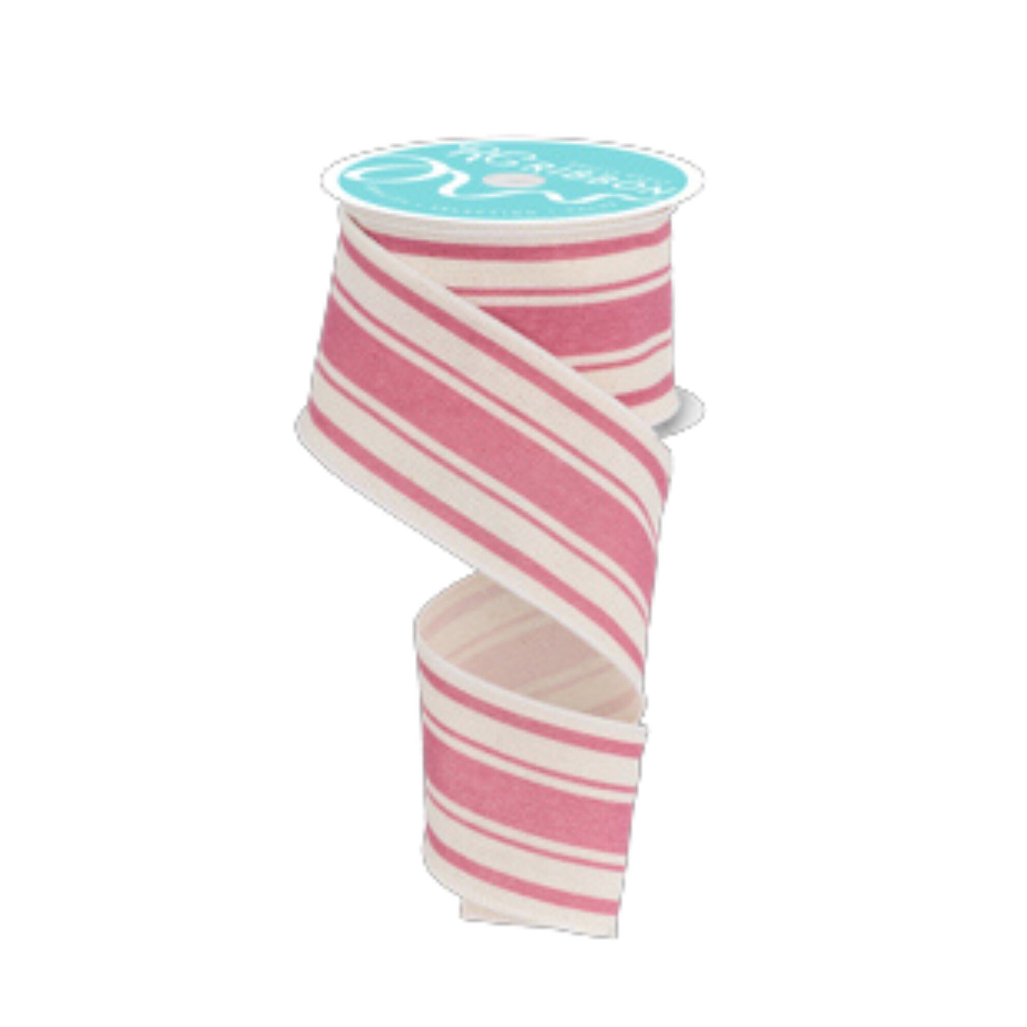 Rustic Pink Ribbon Pink Stripe Ribbon Farmhouse Stripe on Cotton Ivory Rose Striped Ribbon ...