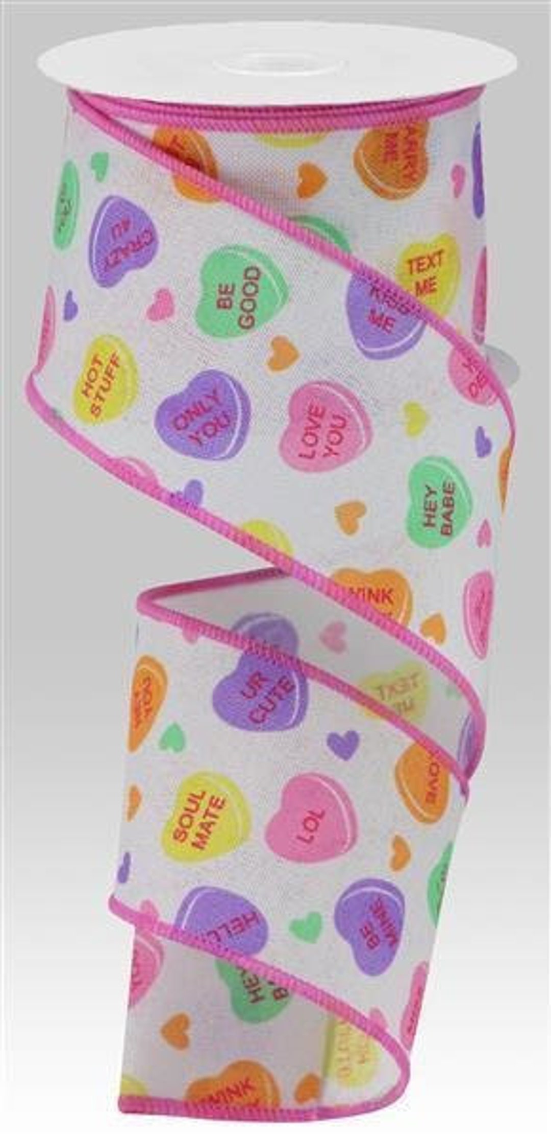 Conversation Heart Ribbon Valentine Ribbon 2.5 Inch Wired Ribbon on ...