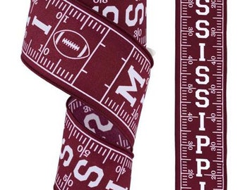 Mississippi State Ribbon MSU bulldogs Ribbon 2.5 Inch Wired Ribbon Bullldog Football Hail State Maroon White Ribbon