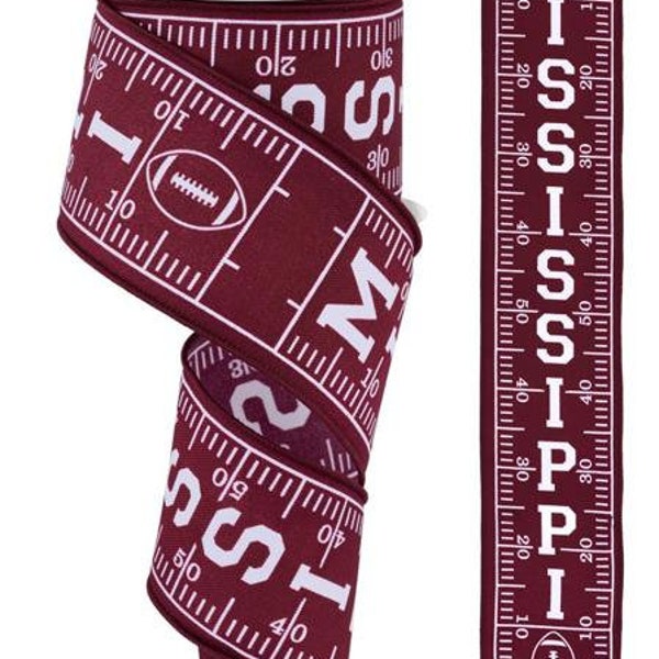 Mississippi State Ribbon MSU bulldogs Ribbon 2.5 Inch Wired Ribbon Bullldog Football Hail State Maroon White Ribbon