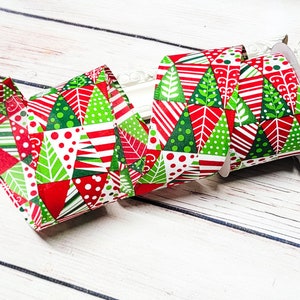 Christmas Trees Ribbon Abstract Tree Ribbon Red Green Tree Ribbon 2.5 Inch Wired Ribbon