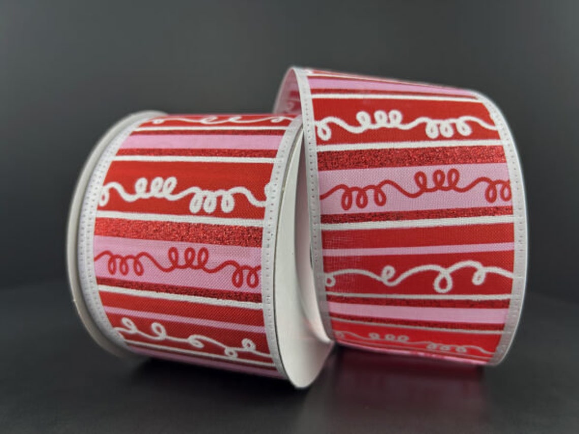 Pink Red Loop Ribbon Pink White Red Loopy Stripe Ribbon 2.5 Inch Wired ...
