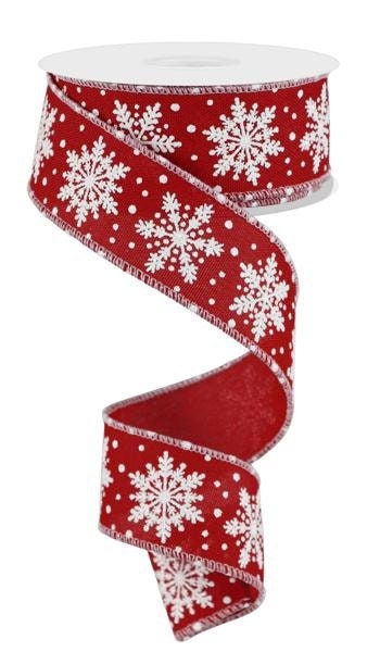 Whaline Snowflake Wired Edge Ribbon 2.5 Inch Christmas Red White Snowflake  Ribbon Soft Winter Craft Ribbon Rustic Decorative Ribbon for Gift Wrapping