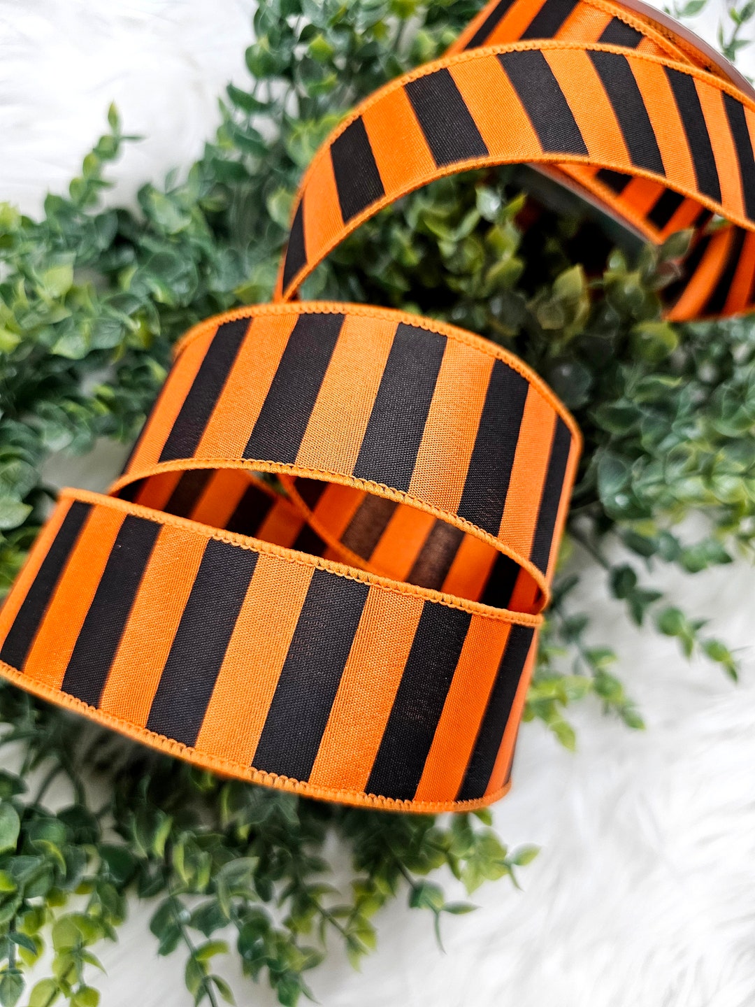 Orange Black Stripe Ribbon Fall Ribbon 1.5 Inch Wired Ribbon Halloween ...