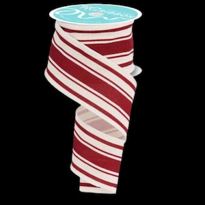 Burgandy Stripe Ribbon Farmhouse Stripe on Cotton Ivory Burgandy Striped Ribbon 2.5 Inch wired ribbon
