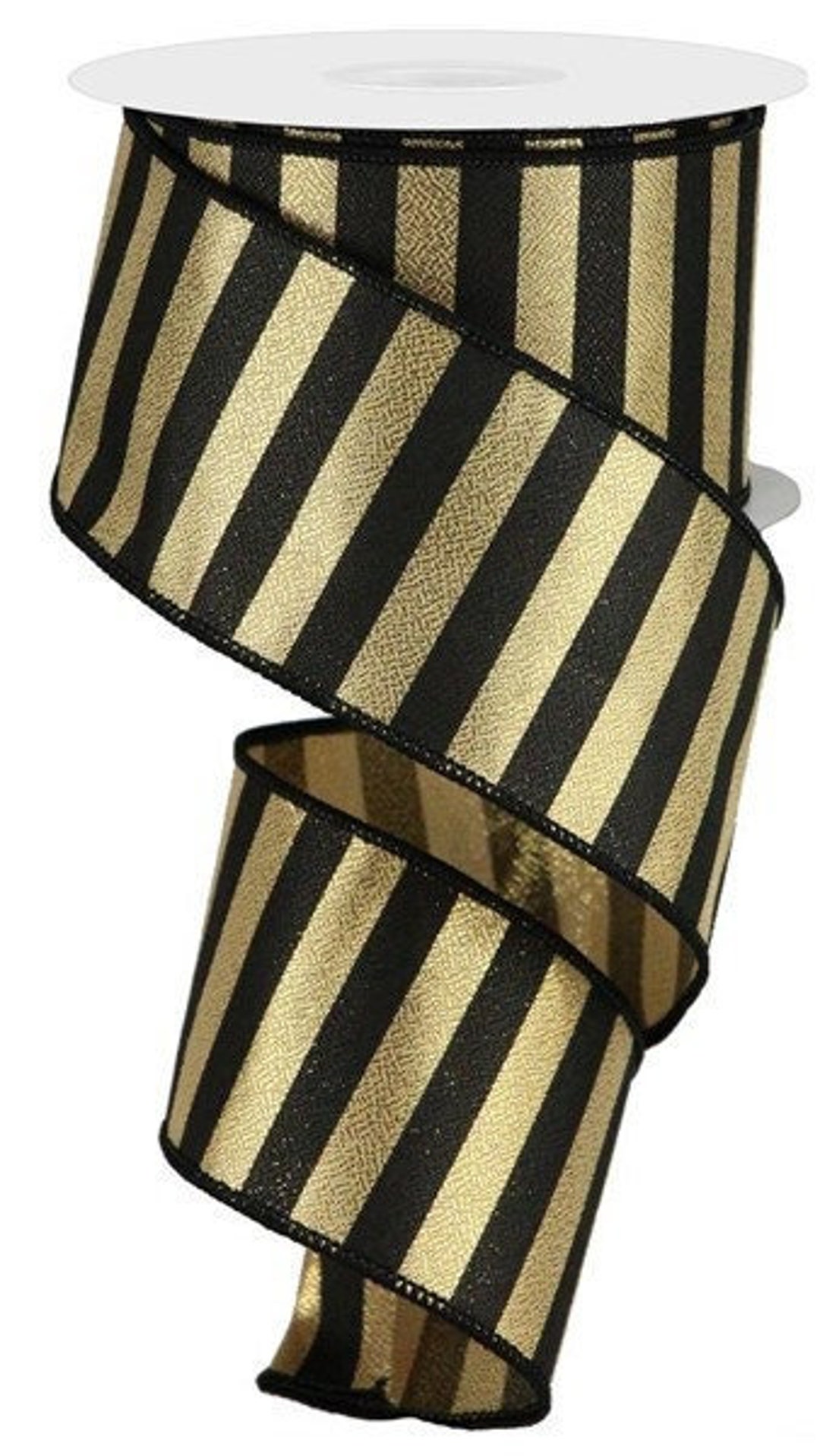 Black and Gold Stripe Ribbon 2.5 Inch Wired Ribbon Etsy