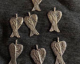 Antique silver tone wing charms 1"~ 6 items