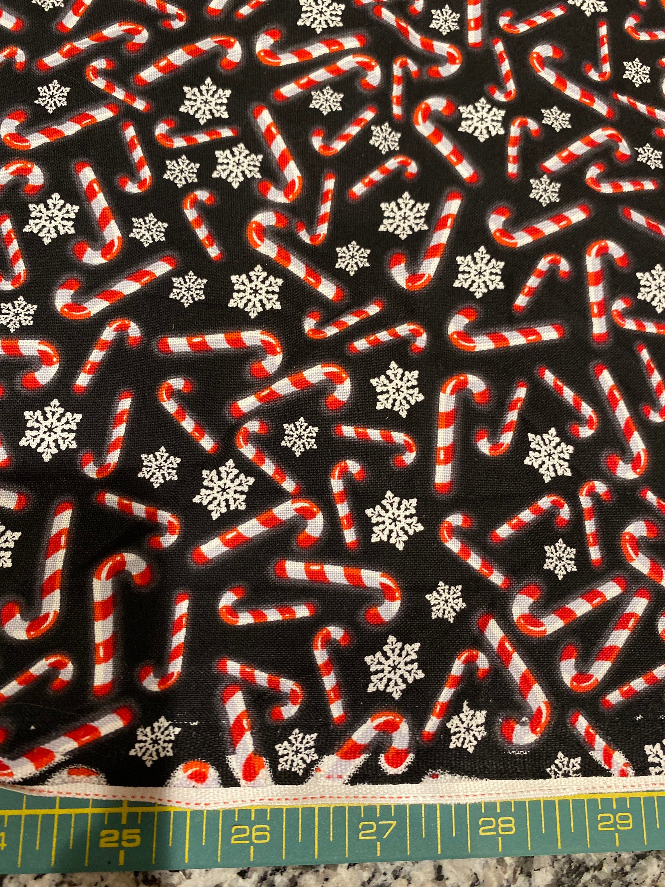Candy canes cotton fabric 1/2 yards Etsy