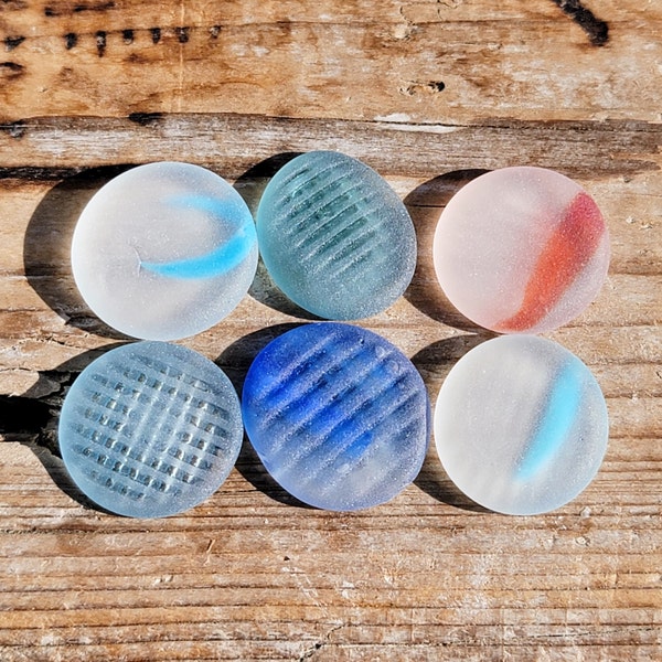 Japanese Sea Glass Ohajiki Flat Marbles | Shades of Blue and Red