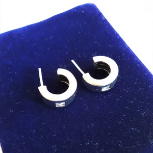 Vintage signed sterling silver 925 encrusted zircon chunky hoop earrings