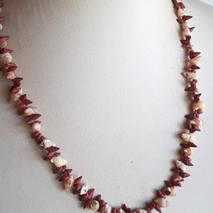 Old Vintage pink coral dyed and natural striped beige color tiny shell beaded necklace