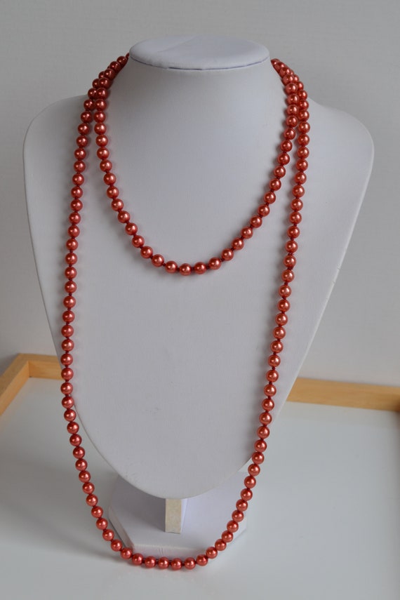 47 inches long Vintage copper orange glass pearl … - image 3