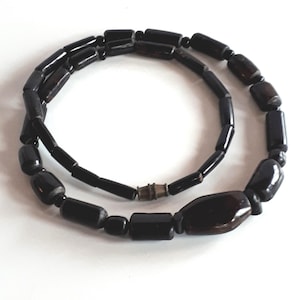 Unisex Chunky Vintage 70s carved black coral beaded graduated necklace