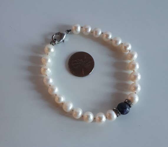 Genuine white freshwater pearl beaded hand knotte… - image 4