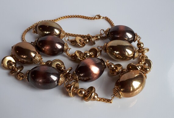 STATEMENT 41'' Vintage Designer gold metal and bru