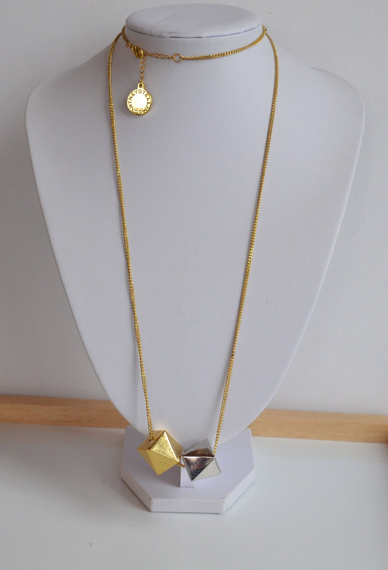 Long STELLA Mccartney Designer Signed Gold Silver Metal Chain