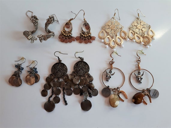 Lot 6 pairs large dangle earrings for pierced ear… - image 3