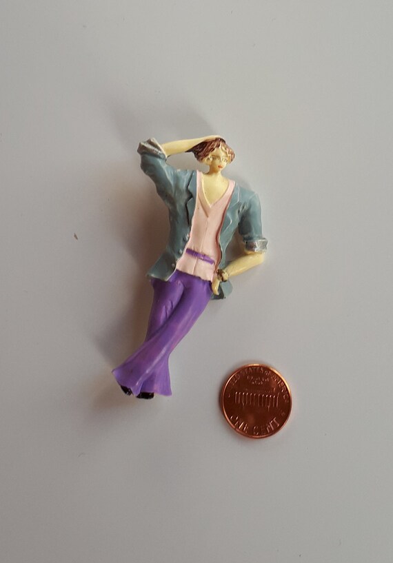 Big late Art Deco hand painted molded celluloid la