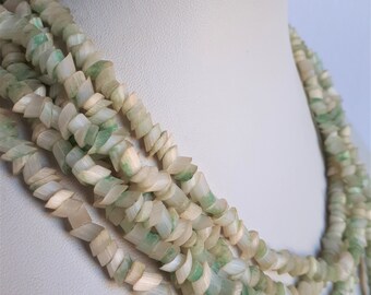 RARE Vintage Art Deco Czech cream light green satin glass multi strand necklace cluster clasp