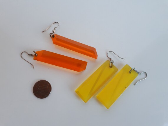 STATEMENT Retro Vintage Lot 2 pair hand cut dangl… - image 7