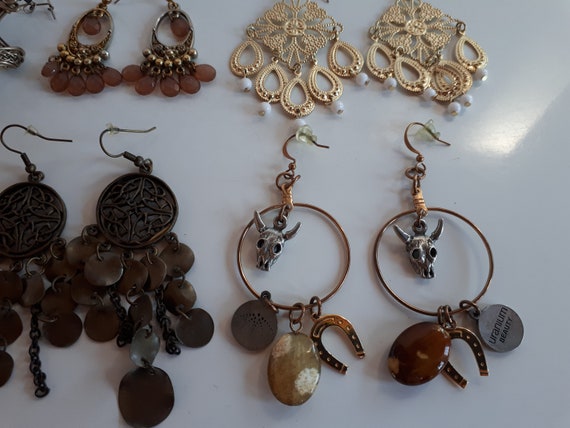 Lot 6 pairs large dangle earrings for pierced ear… - image 4
