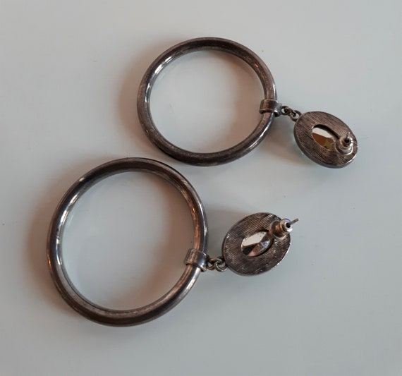 STATEMENT silver plate big oval blue crystal ston… - image 4