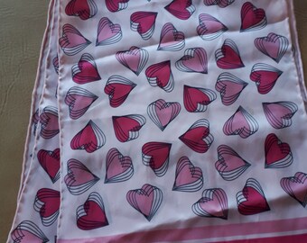 Vintage LIZ CLAIBORNE pink silk foulard scarf with heart design