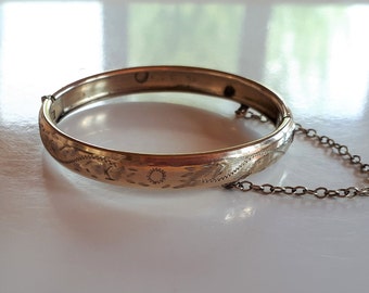 Brazalete antiguo de oro amarillo de 10 quilates grabado a mano para niña (TAL CUAL)