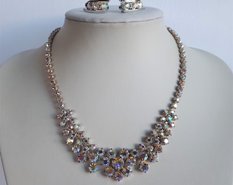 Parure De Bijoux Vintage Femme - Collier & Boucles D'oreilles Strass Et Perles Synthétiques - 5