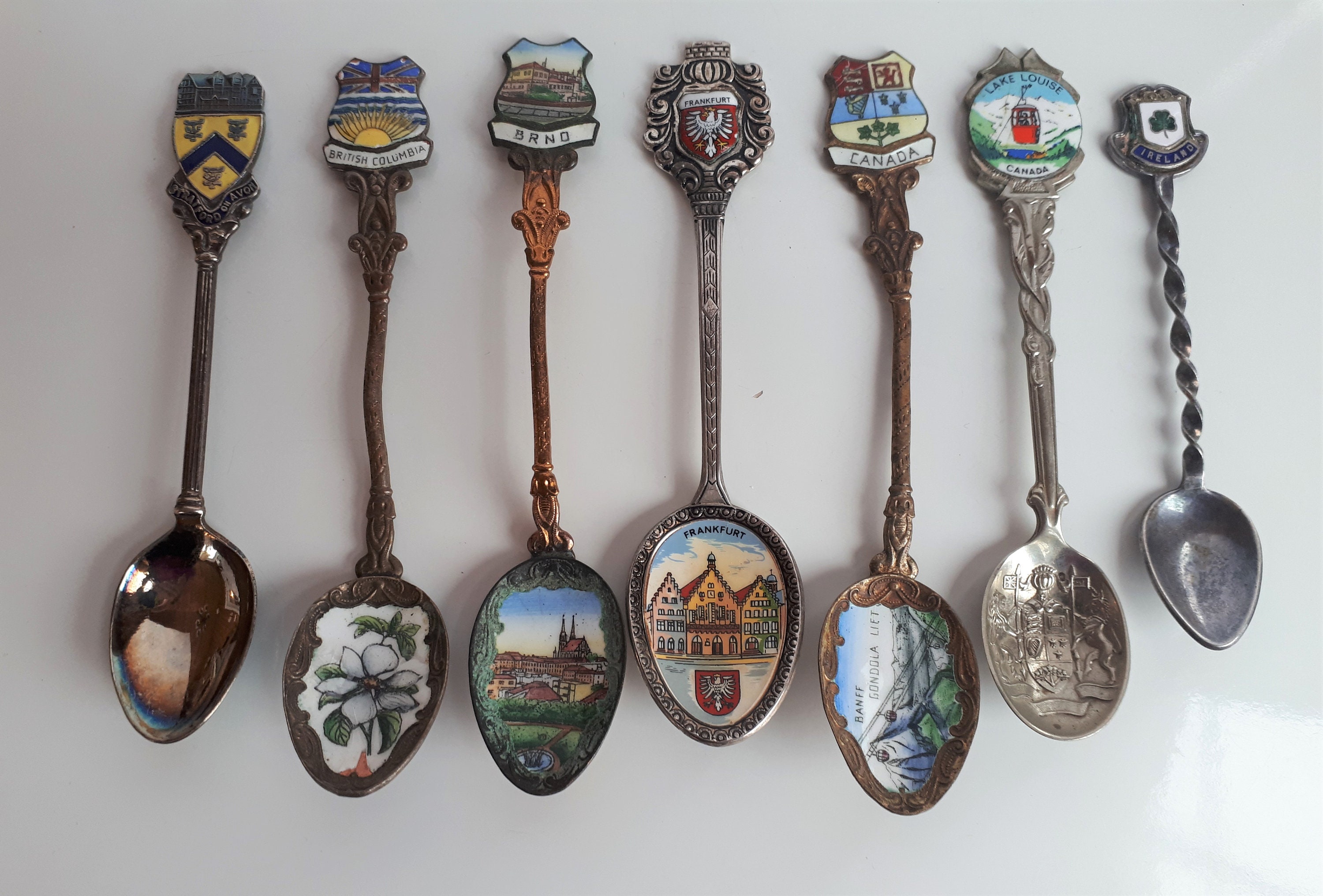 工芸品 California Old school spoon Collection of 7 Pcs Vintage High End Enamel Souvenir Spoons Some