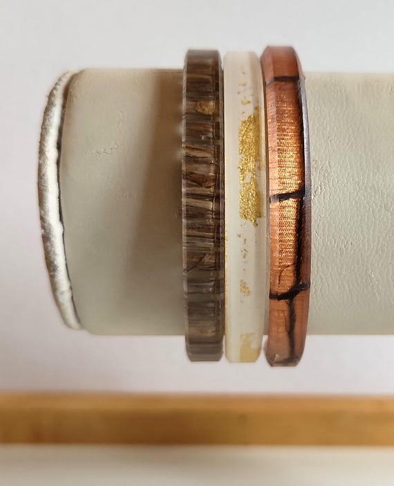Vintage Plastic Stack Bangle Bracelets: Copper & … - image 3