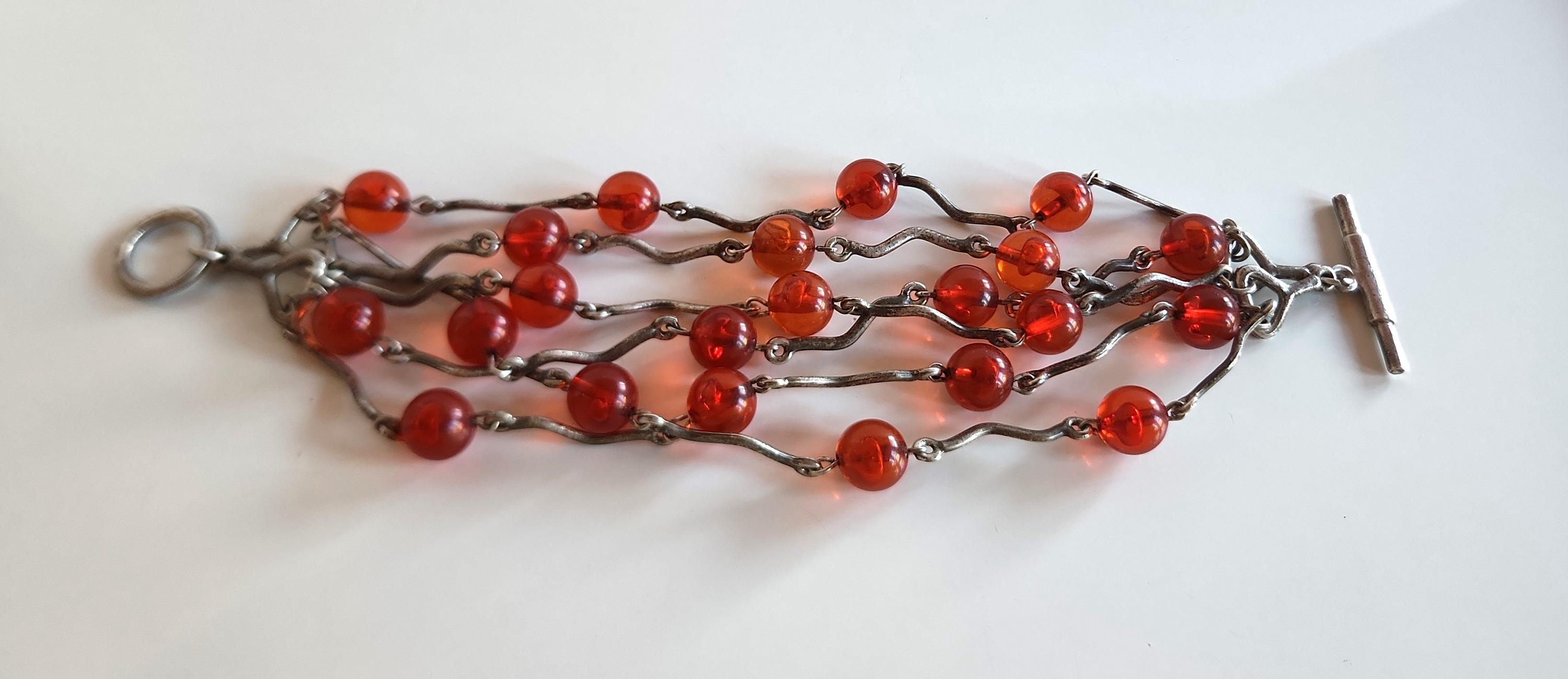Bracelet Vintage Moderniste Signé Biche De Bere Paris – En étain Argenté, Longueur 22 Cm, Fermoir Toggle !