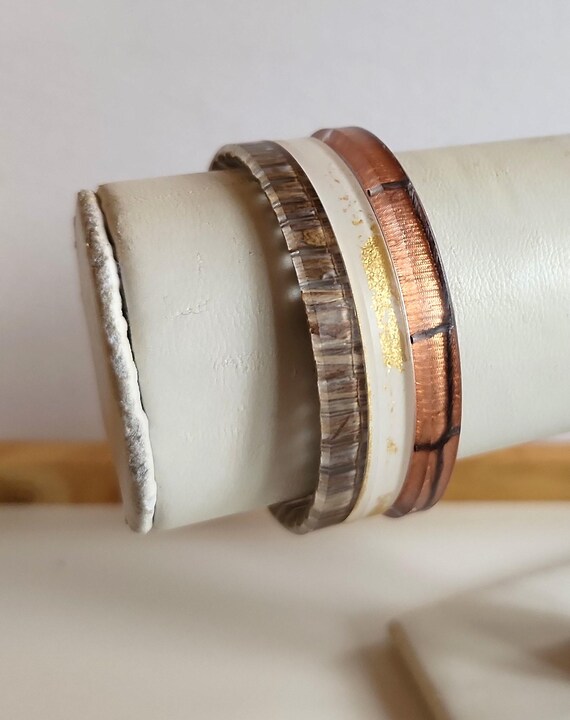 Vintage Plastic Stack Bangle Bracelets: Copper & … - image 2