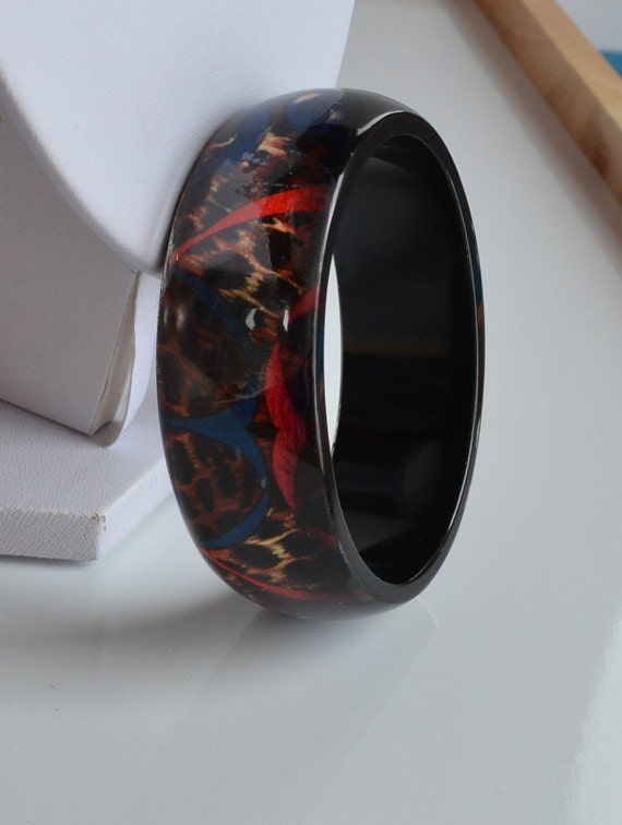 Animal print bangle, Unusual layered black and ir… - image 7