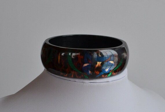 Animal print bangle, Unusual layered black and ir… - image 3