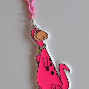 Grande Vintage 1995 FLINSTONES Hanna Barbera assinado moldado rosa DINO dinossauro plástico charme colecionável