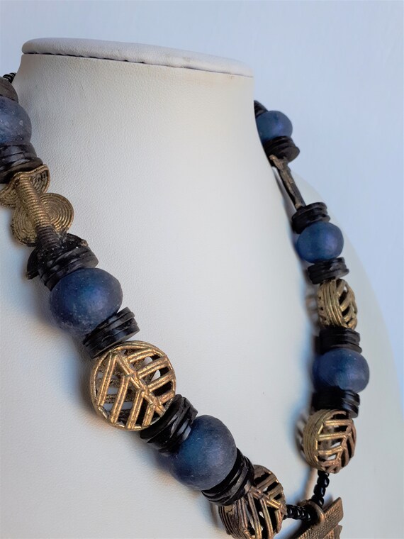 STATEMENT Vintage African Tribal blue glass trade… - image 5