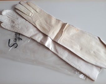 Vintage Simpson's fine elbow length white leather gloves Made in Japan size 7.5 , evening, wedding bridal accessories,