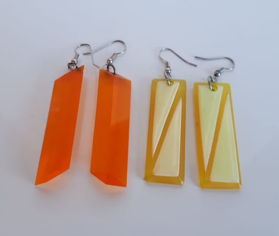 STATEMENT Retro Vintage Lot 2 pair hand cut dangl… - image 1