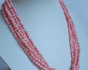 69.7 g 6 strands pink angel skin Coral beaded necklace with sterling silver clasp