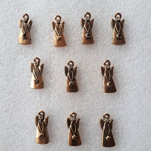 Lot 10 pcs vintage bronze color metal Christmas angel with rhinestone pendants or charms for wear or craft